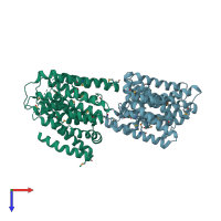 PDB entry 4kjr coloured by chain, top view.
