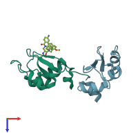 PDB entry 4kju coloured by chain, top view.