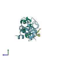 PDB entry 4kjv coloured by chain, side view.