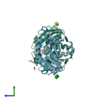 PDB entry 4kjx coloured by chain, side view.