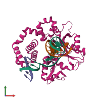 PDB entry 4kle coloured by chain, front view.