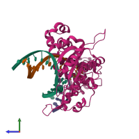 PDB entry 4kle coloured by chain, side view.