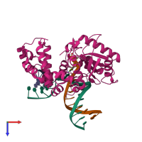 PDB entry 4kle coloured by chain, top view.