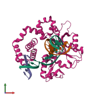 PDB entry 4klh coloured by chain, front view.