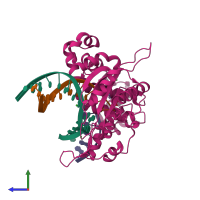 PDB entry 4klh coloured by chain, side view.