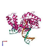 PDB entry 4klh coloured by chain, top view.