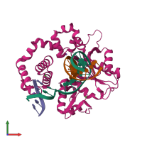 PDB entry 4kli coloured by chain, front view.