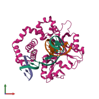 PDB entry 4klm coloured by chain, front view.