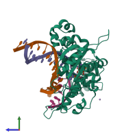PDB entry 4klq coloured by chain, side view.