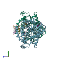 PDB entry 4klr coloured by chain, side view.