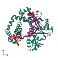 PDB entry 4klt coloured by chain, front view.