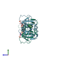 PDB entry 4km0 coloured by chain, side view.