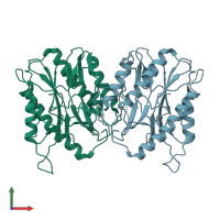PDB entry 4km3 coloured by chain, front view.