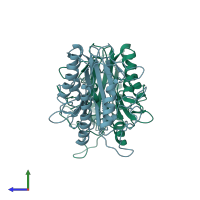 PDB entry 4km3 coloured by chain, side view.