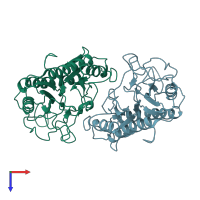 PDB entry 4km3 coloured by chain, top view.