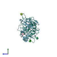 PDB entry 4km7 coloured by chain, side view.