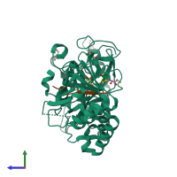 PDB entry 4kmd coloured by chain, side view.