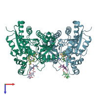 PDB entry 4kmm coloured by chain, top view.