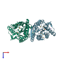 PDB entry 4kmr coloured by chain, top view.