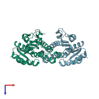 PDB entry 4kms coloured by chain, top view.