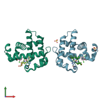 PDB entry 4kmw coloured by chain, front view.