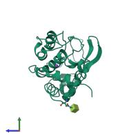 PDB entry 4kmy coloured by chain, side view.