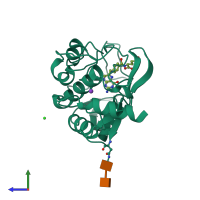 PDB entry 4kmz coloured by chain, side view.
