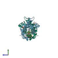 PDB entry 4kn3 coloured by chain, side view.