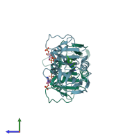 PDB entry 4kne coloured by chain, side view.