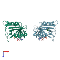 PDB entry 4kne coloured by chain, top view.