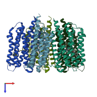 PDB entry 4knf coloured by chain, top view.