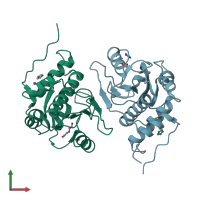 PDB entry 4knk coloured by chain, front view.