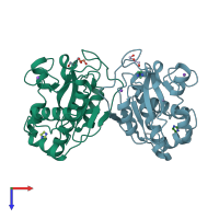 PDB entry 4knk coloured by chain, top view.