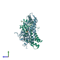 PDB entry 4knv coloured by chain, side view.