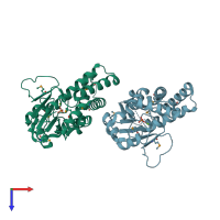 PDB entry 4knv coloured by chain, top view.