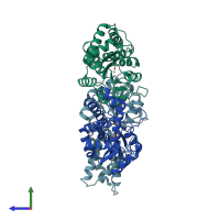 PDB entry 4knw coloured by chain, side view.