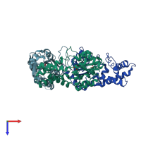 PDB entry 4knw coloured by chain, top view.