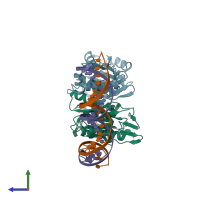 PDB entry 4kny coloured by chain, side view.