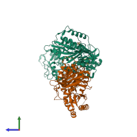 PDB entry 4ko0 coloured by chain, side view.