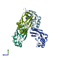 PDB entry 4ko9 coloured by chain, side view.