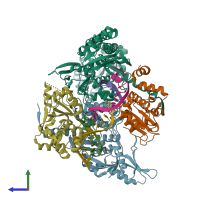 PDB entry 4koe coloured by chain, side view.