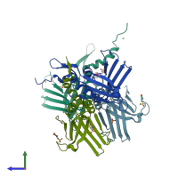 PDB entry 4koo coloured by chain, side view.