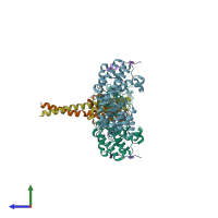 PDB entry 4kp3 coloured by chain, side view.