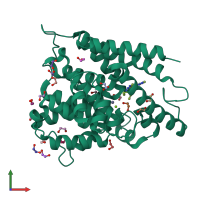PDB entry 4kp6 coloured by chain, front view.