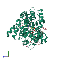 PDB entry 4kp6 coloured by chain, side view.