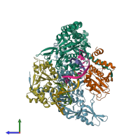 PDB entry 4kpf coloured by chain, side view.