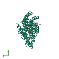 PDB entry 4kpj coloured by chain, side view.