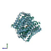 PDB entry 4kpp coloured by chain, side view.