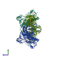 PDB entry 4kpr coloured by chain, side view.