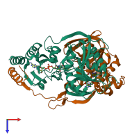 PDB entry 4kpu coloured by chain, top view.